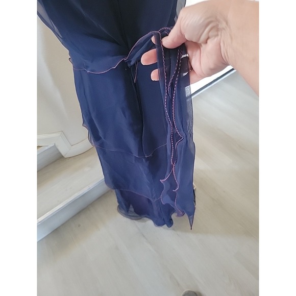 Vintage 1970's Pat Richards Tiered Chiffon Maxi Dress Blue Designer Retro Luxury - Picture 5 of 12